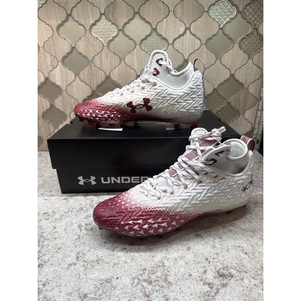 Under Armour Spotlight Clone 3.0 MC Football Cleats White Red 3026334-107 Men 12